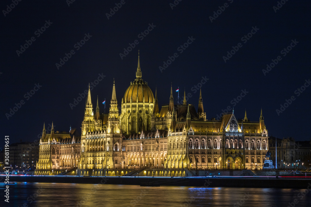 Parliament in Budapest at night.