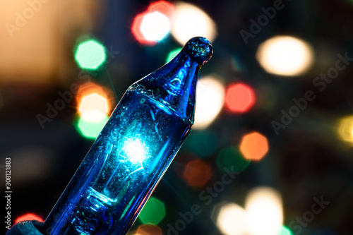 Closeup of bright blue Christmas led light 
