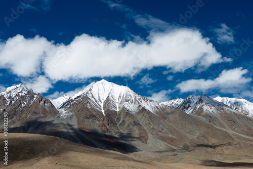 Ladakh, India - Aug 07 2019 - Beautiful scenic view from Maan Village near Pangong Lake in Ladakh, Jammu and Kashmir, India. © beibaoke
