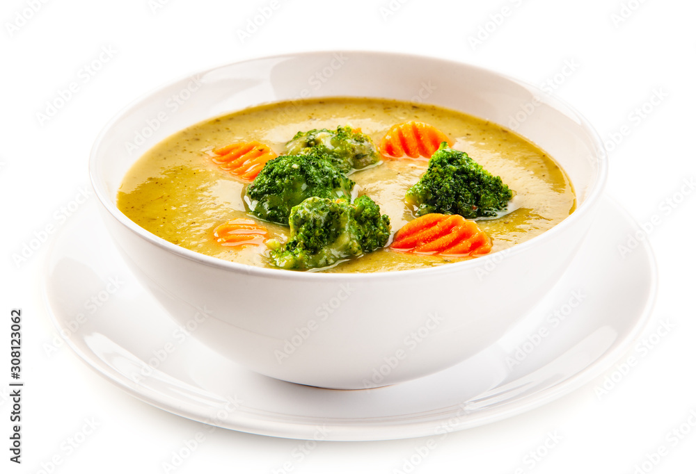  Vegetable soup on white background 