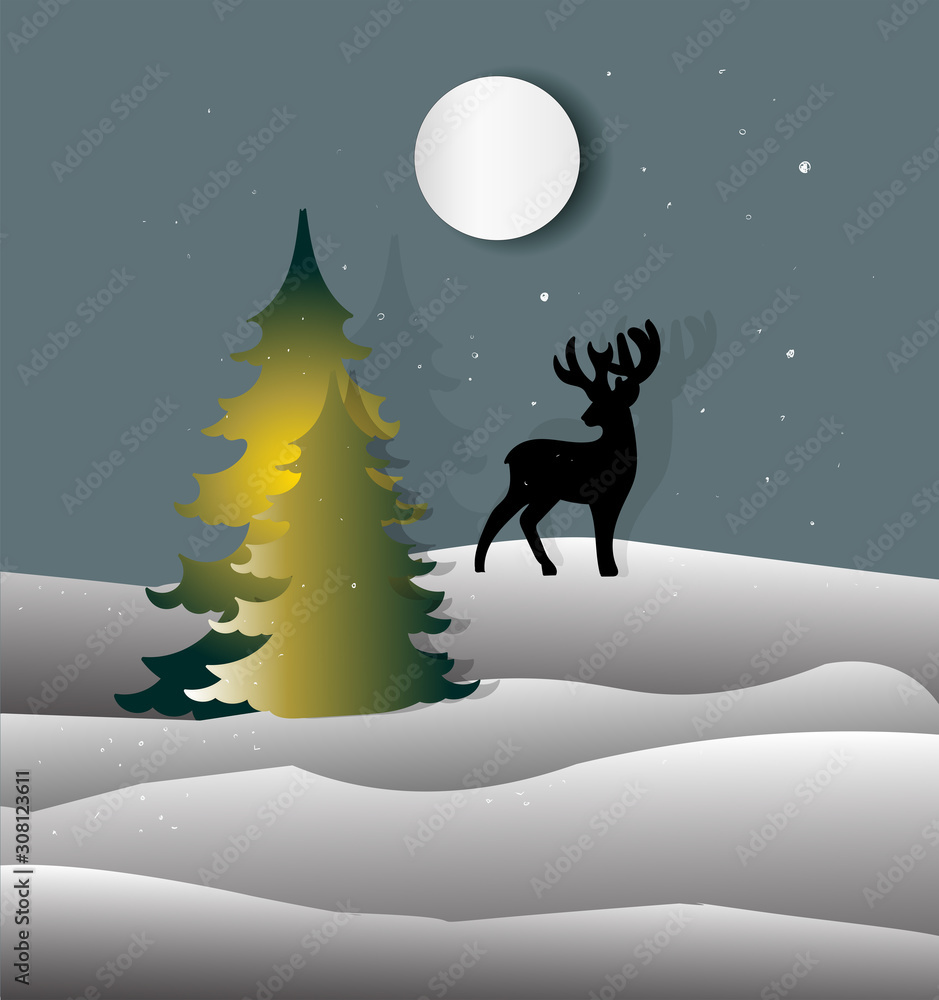 MobileDeer stands in the winter forest, vector MobileDeer stands in the winter forest, vector