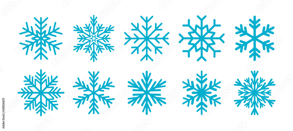 Snowflakes collection. Blue ornamental snowflakes. Snowflakes collection. Blue ornamental snowflakes.