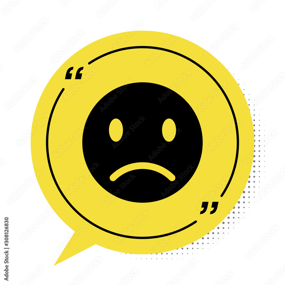 Black Sad smile icon isolated on white background. Emoticon face. Yellow  speech bubble symbol. Vector Illustration Stock Vector | Adobe Stock