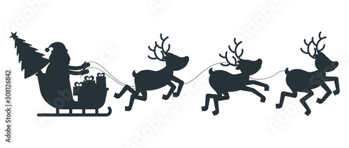 Silhouette of Santa Claus sleigh and reindeer harness.