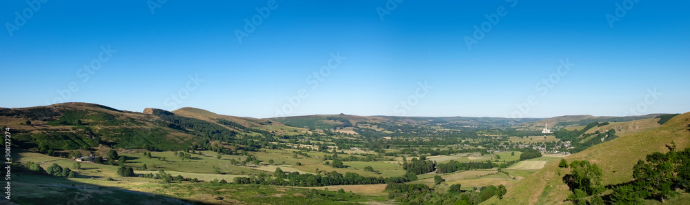 Hope Valley panorama, Derbyshire Peak district, UK. Summer view of british countryside