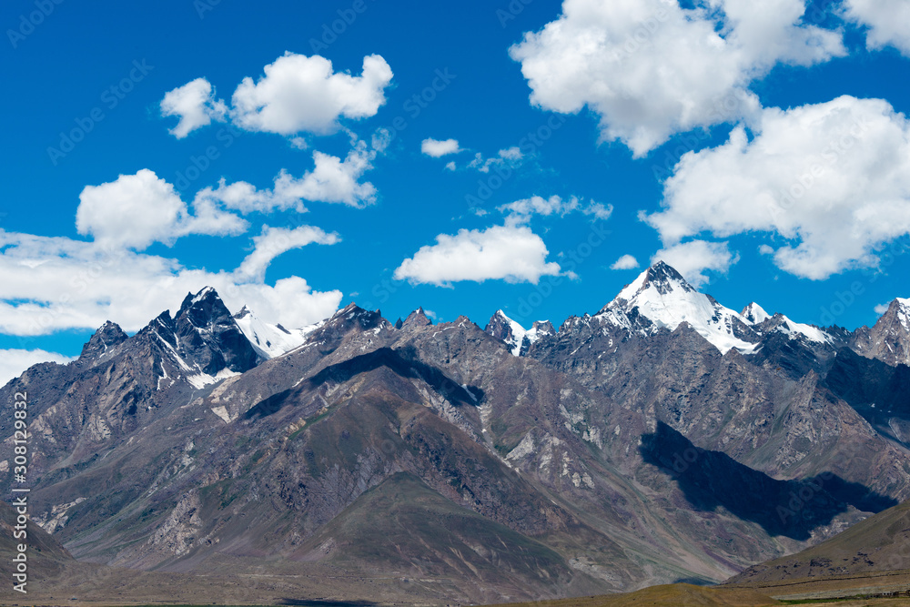 Zanskar, India - Aug 15 2019 - Beautiful scenic view from Between Karsha and Padum in Zanskar, Ladakh, Jammu and Kashmir, India.
