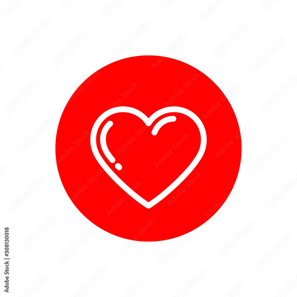 Heart icon in red circle, on white background, vector image. Heart icon in red circle, on white background, vector image.