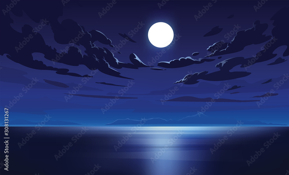 Naklejka premium Vector night sky clouds. Moonlight. Background design