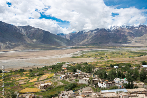 Zanskar, India - Aug 15 2019 - Beautiful scenic view from Kursha Monastery in Zanskar, Ladakh, Jammu and Kashmir, India. photo