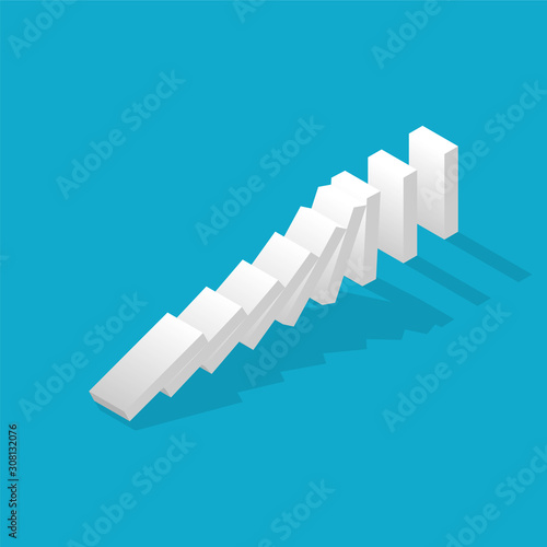 Falling dominoes on a blue background. Isometric illustration. Vector