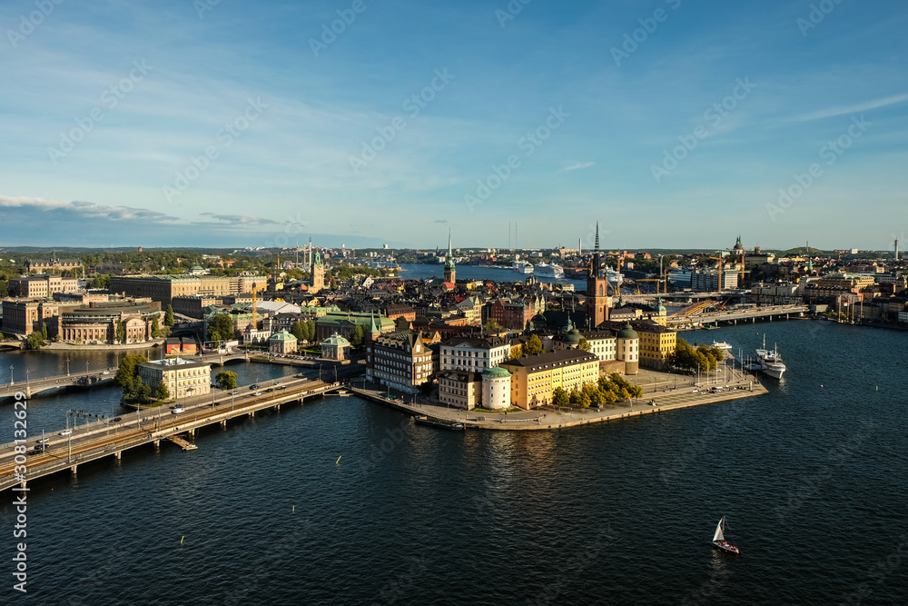 The view of the center of Stockholm and its historical part - Gamla Stan from above. Shot from the tower of City Hall