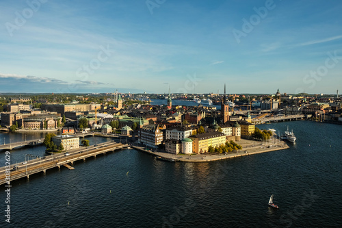 The view of the center of Stockholm and its historical part - Gamla Stan from above. Shot from the tower of City Hall