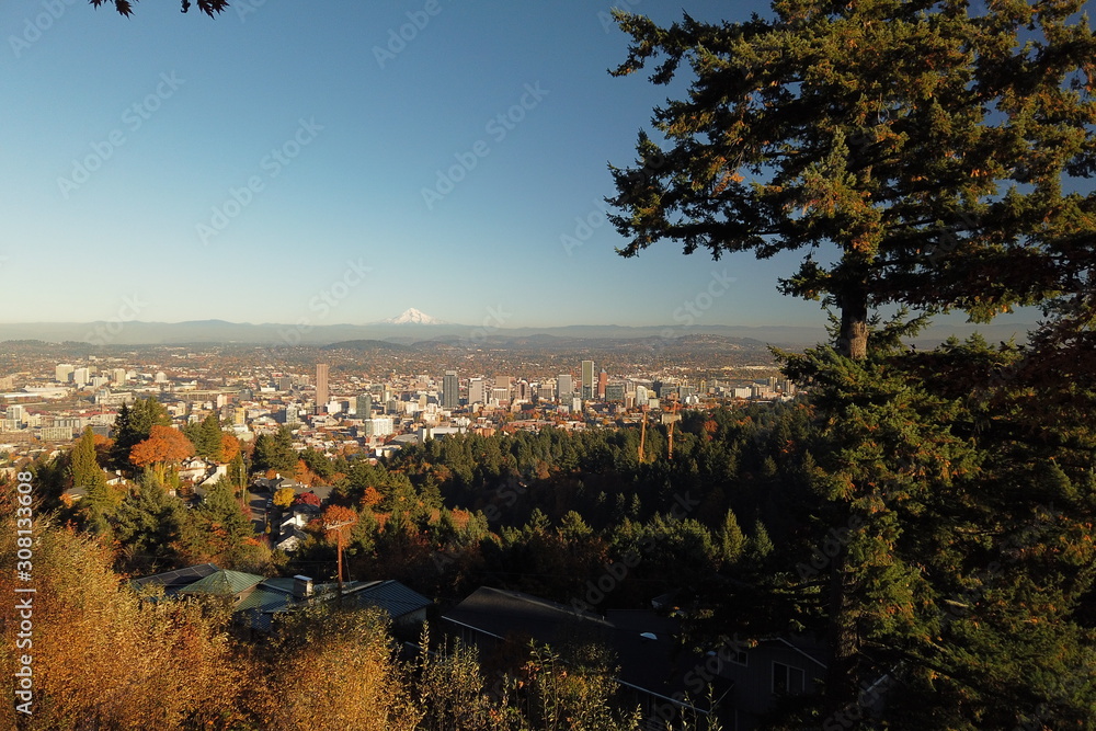Portland, Oregon city skyline in autumn