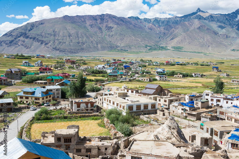 Zanskar, India - Aug 15 2019 - Beautiful scenic view from Padum Village in Zanskar, Ladakh, Jammu and Kashmir, India.