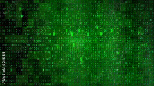 Abstract Green Background with Binary Code Numbers. Data Breach, Malware, Cyber Attack, Hacked