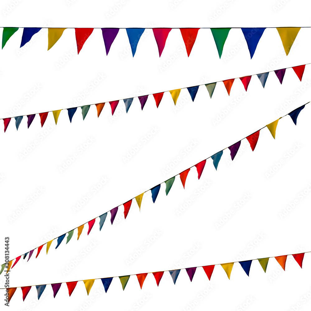 Fototapeta premium Small flags abstract background. Small flags on sky background. Isolate on white background