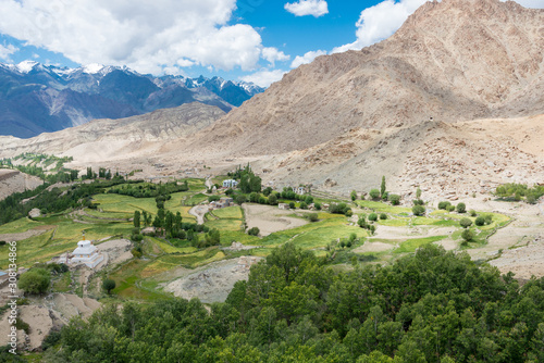Ladakh, India - Aug 20 2019 - Beautiful scenic view from Likir Monastery (Likir Gompa) in Ladakh, Jammu and Kashmir, India.