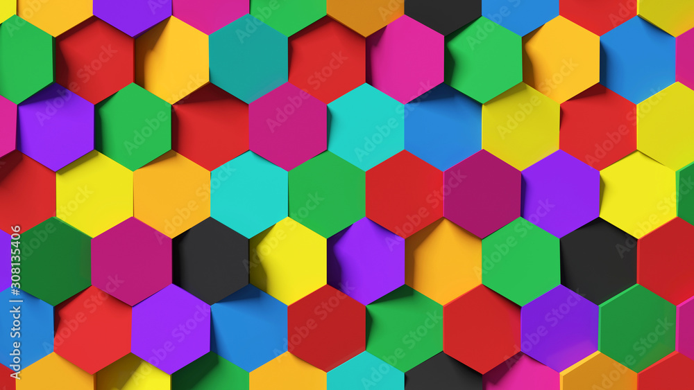 Abstract colorful geometric hexagon pattern and texture background 3d rendering, 3d illustration Abstract colorful geometric hexagon pattern and texture background 3d rendering, 3d illustration