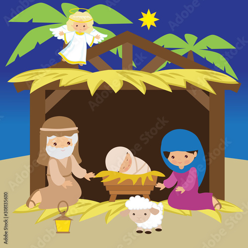 Christmas nativity vector cartoon illustration