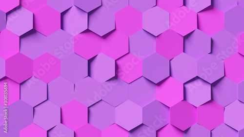 Pink and purple hexagon background; abstract honeycomb pattern composition 3d rendering, 3d illustration