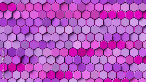 Pink and purple hexagon background; abstract honeycomb pattern composition 3d rendering, 3d illustration