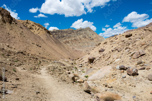 Ladakh, India - Aug 21 2019 - Beautiful scenic view from Between Likir and Yangtang in Sham Valley, Ladakh, Jammu and Kashmir, India.