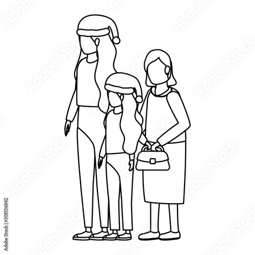 grandmother with daughter and grandaughter using christmas hat