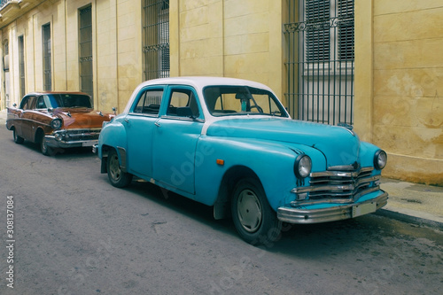 Photography old blue car 2, havana - cuba