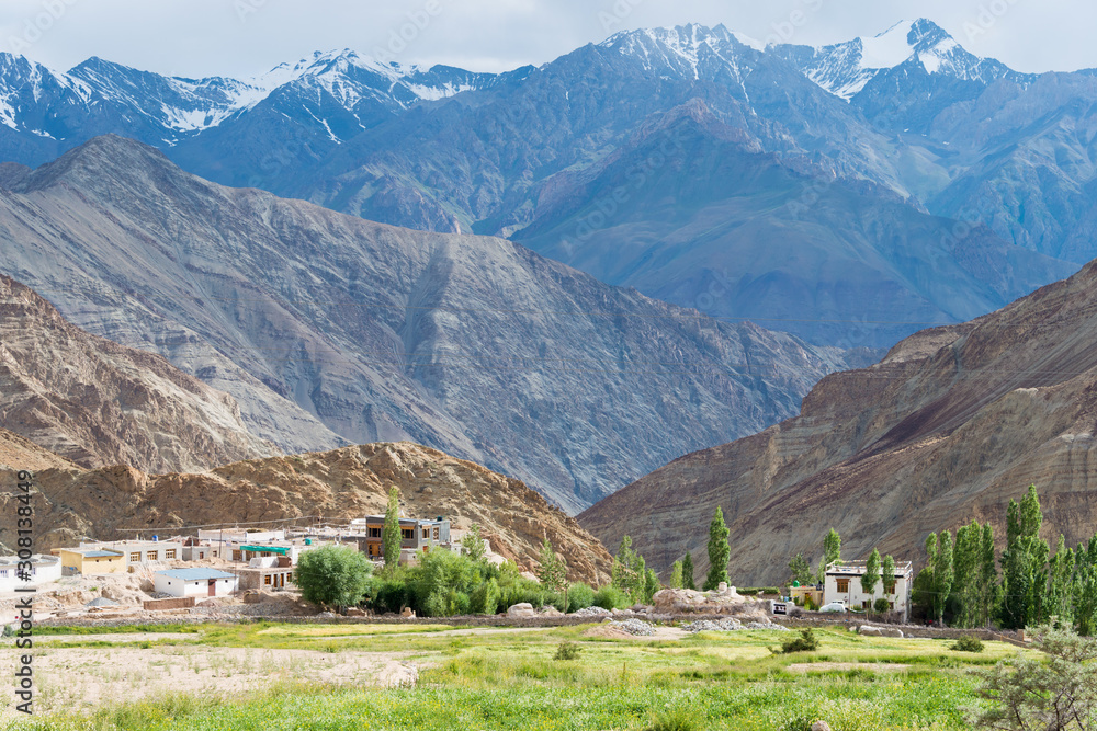 Ladakh, India - Aug 21 2019 - Yangtang Village in Sham Valley, Ladakh, Jammu and Kashmir, India.