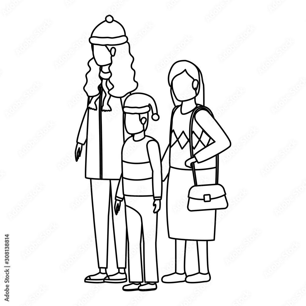 grandmother with daughter and grandson using christmas hat grandmother with daughter and grandson using christmas hat