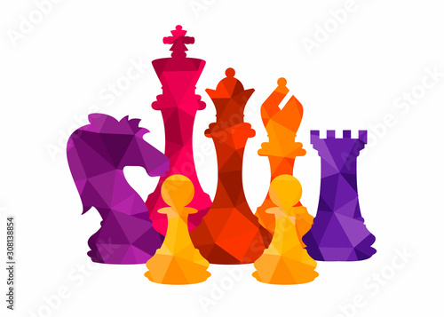 Fototapeta Chess colorful figures pieces tournament game vector illustration