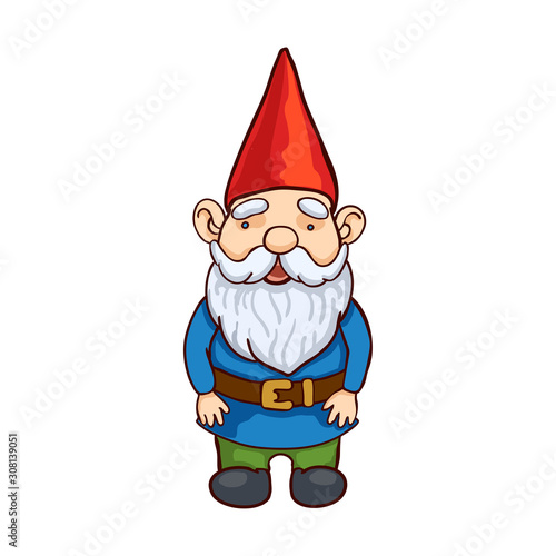 Vector colorful illustration of garden gnome. Cute fairytale character