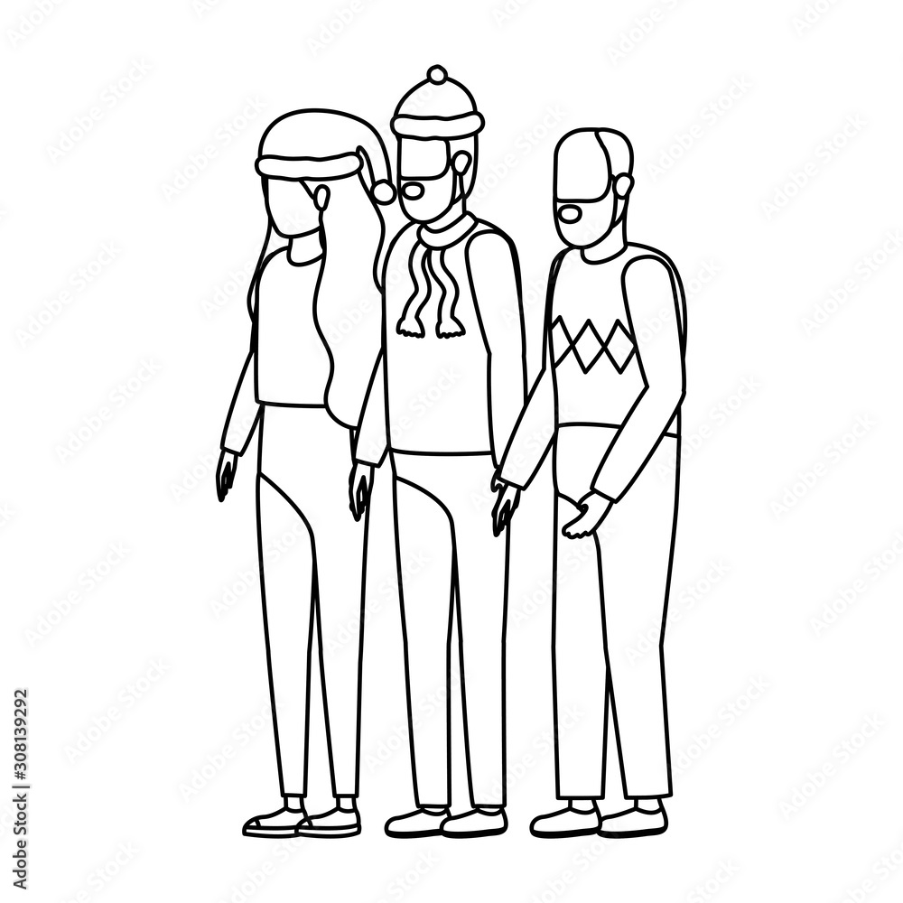 cute grandfather with young couple using christmas hat cute grandfather with young couple using christmas hat