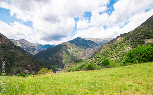 Panoramic view of the Pyrenees Mountains, near Andorra La Vella, Andorra.