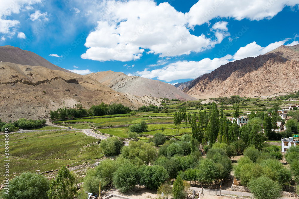 Ladakh, India - Aug 22 2019 - Hemis Shukpachan Village in Sham Valley, Ladakh, Jammu and Kashmir, India.