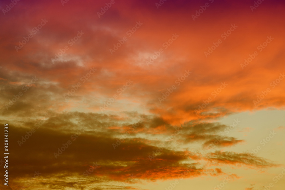 Dramatic colourful red and orange sunset in the sky