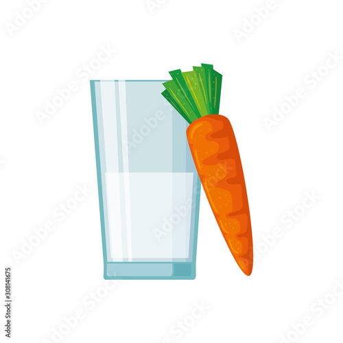 Milk glass and carrot design, Liquid drink beverage breakfast fresh natural dairy and healthy theme Vector illustration