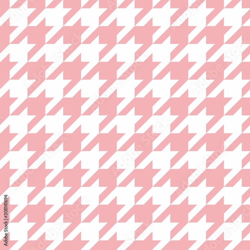 Houndstooth seamless pink vector pattern. Traditional Scottish plaid fabric collection for colorful website background or desktop wallpaper in pink and white color