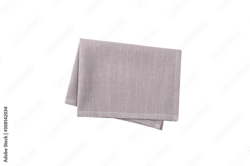 Grey napkin  isolated on white background Top view