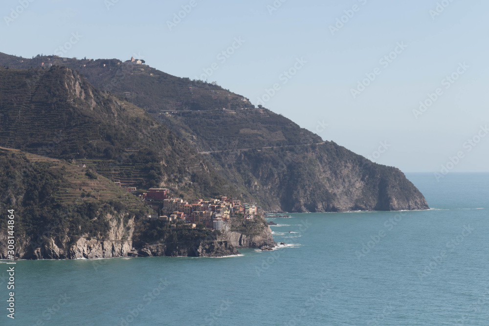 Marine lanscape with small fisherman village Manarola in Cinque Terre, Liguria, Italy.