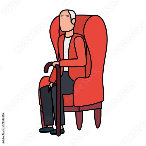 cute grandfather seated in sofa character