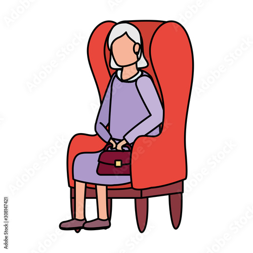 cute grandmother seated in sofa character