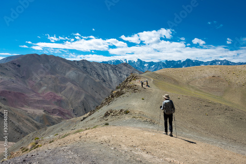 Ladakh, India - Aug 23 2019 - Mebtak La Pass 3840m view from Between Hemis Shukpachan and Tingmosgang (Temisgam) in Sham Valley, Ladakh, Jammu and Kashmir, India.