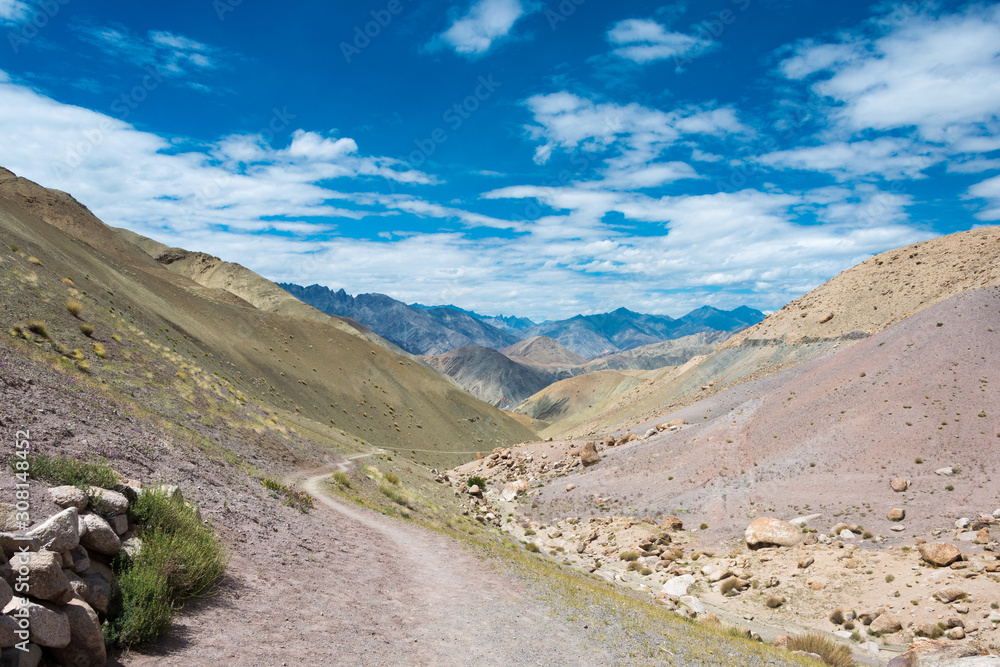 Ladakh, India - Aug 23 2019 - Beautiful scenic view from Between Hemis Shukpachan and Tingmosgang (Temisgam) in Sham Valley, Ladakh, Jammu and Kashmir, India. Ladakh, India - Aug 23 2019 - Beautiful scenic view from Between Hemis Shukpachan and Tingmosgang (Temisgam) in Sham Valley, Ladakh, Jammu and Kashmir, India.