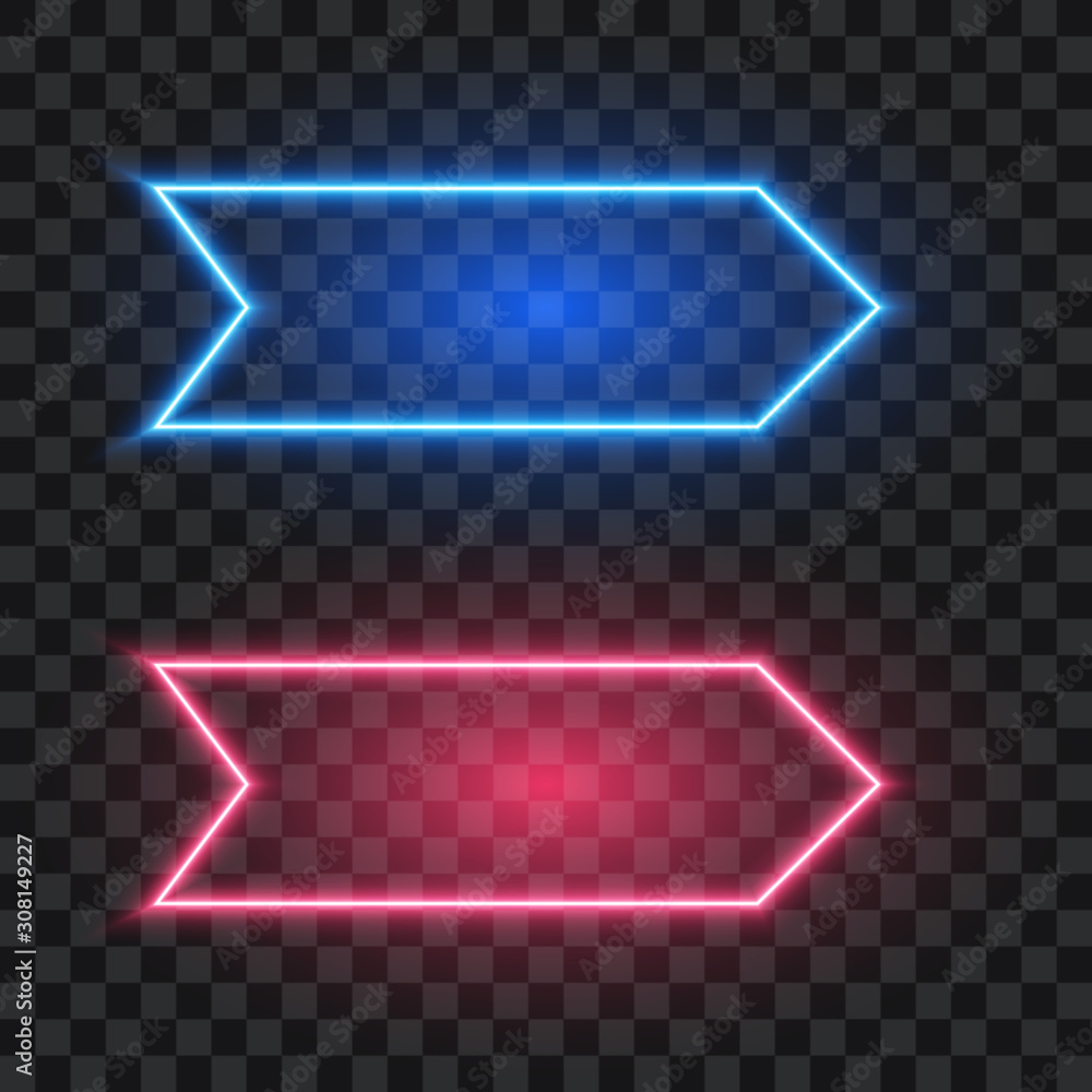 Set of glowing neon signs, arrows, isolated on transparent background, vector illustration. Set of glowing neon signs, arrows, isolated on transparent background, vector illustration.