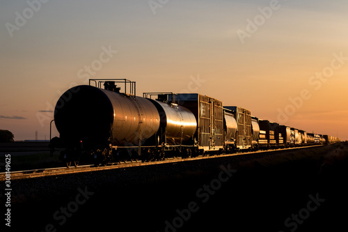 End of Train in Golden Sunset on the Canadian Prairie