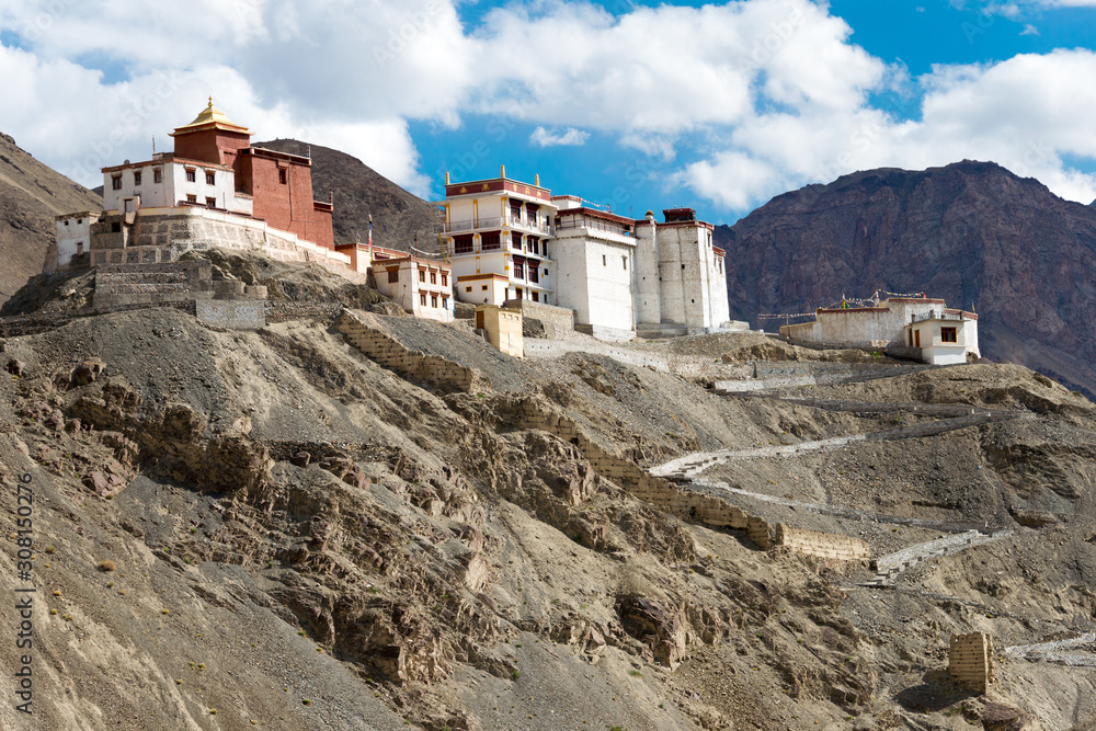 Fototapeta premium Ladakh, India - Aug 23 2019 - Tingmosgang Monastery (Tingmosgang Gompa) in Sham Valley, Ladakh, Jammu and Kashmir, India.