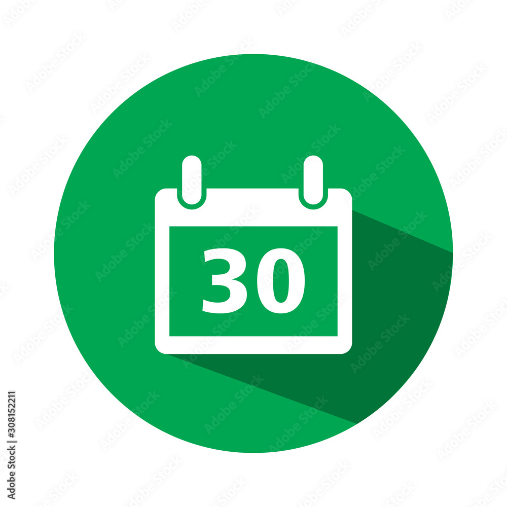 Calendar on the 30th flat icon. Design template vector Calendar on the 30th flat icon. Design template vector