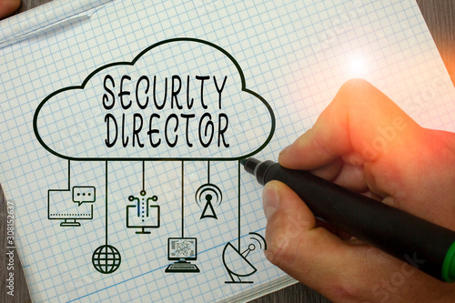 Word writing text Security Director. Business photo showcasing head of a private security force working for a business photo