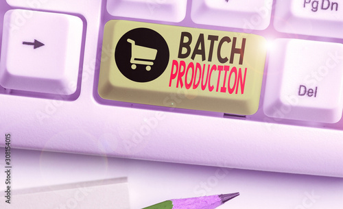 Conceptual hand writing showing Batch Production. Concept meaning products are analysisufactured in groups called batches photo